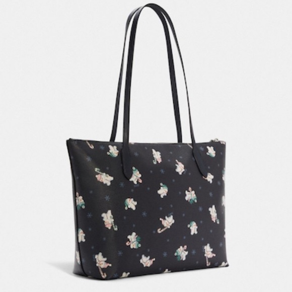 Coach Zip Top Tote with Snowman Print - Picture 2 of 6